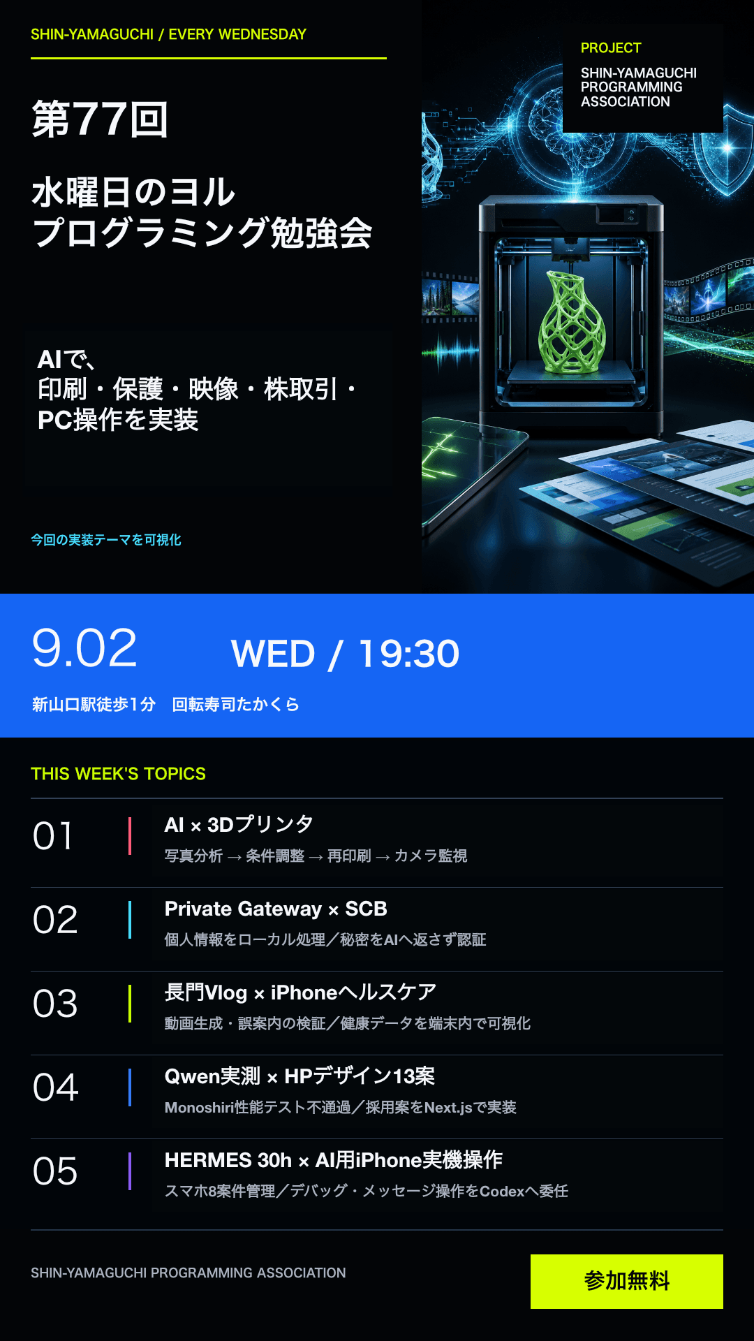 第77回 水曜日のヨル プログラミング勉強会の告知チラシ